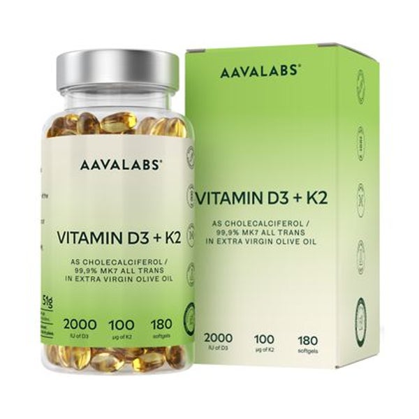 Aavalabs Vitamin D3 K2 2000 IE, All-Trans MK-7 in Olivenöl 180 St