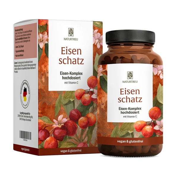 Eisen hochdosiert mit Vitamin C & B2 12 Monate Eisenbisglycinat EISENSCHATZ 180 vegane Kapseln NATURTREU® 82.0 g
