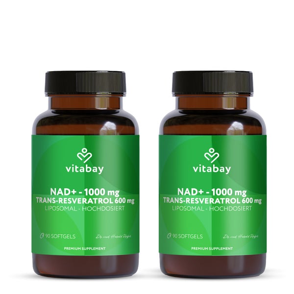 Vitabay NAD+ 1000 mg  Trans-Resveratrol 600 mg liposomal - hochdosiert 180 St