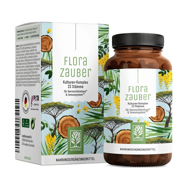 Kulturen Komplex für den Darm - 23 Bakterienstämme Lactobacillus & Bifidobakterien - FLORAZAUBER - 60 vegane magensaftresistente Kapseln - NATURTREU® 60 St